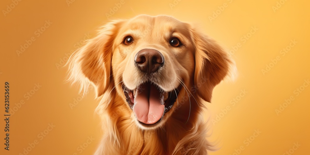 AI Generated. AI Generative. Happy cite smile dog frontal face frontal portrait. Animal pet food promotion marketing. Graphic Art - obrazy, fototapety, plakaty 