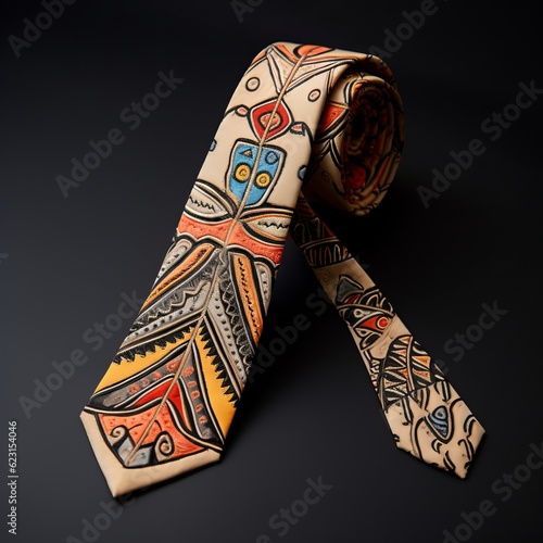 Geometric folklore ornament tie. Necktie tribal ethnic pattern. striped pattern in Aztec style. Figure tribal embroidery. Indian, Scandinavian, Gypsy, Mexican, folk pattern.