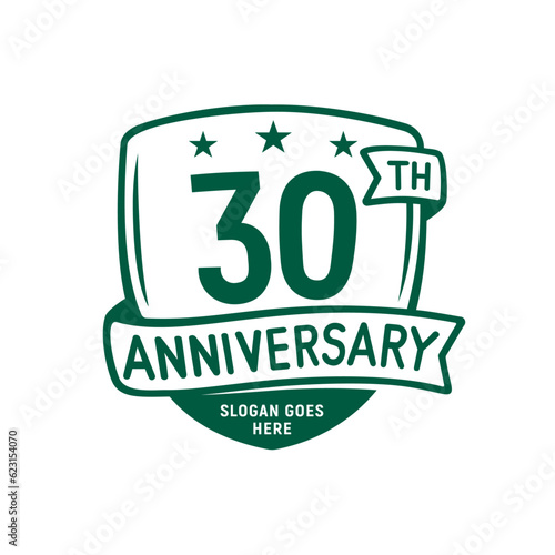 30 years anniversary celebration shield design template. 30th anniversary logo. Vector and illustration.
