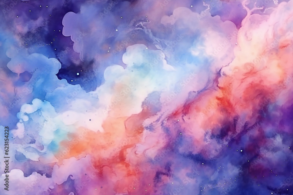 Watercolor Space Background with nebula and stars Generative AI Watercolor Space Background with nebula and stars Generative AI