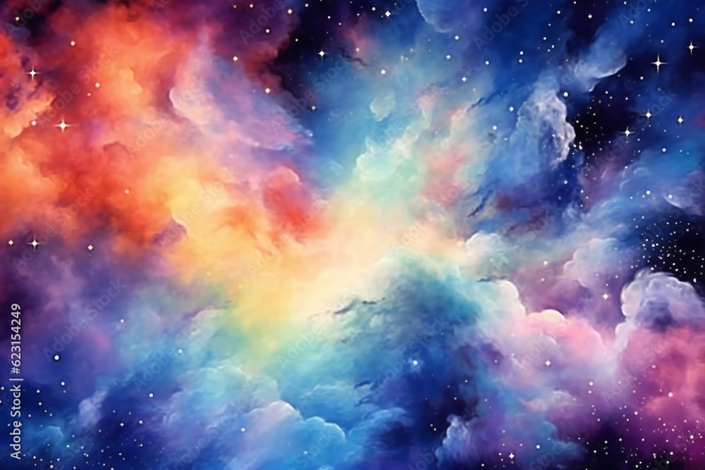 Naklejka premium Watercolor Space Background with nebula and stars Generative AI