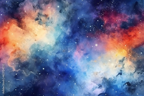 Watercolor Space Background with nebula and stars Generative AI