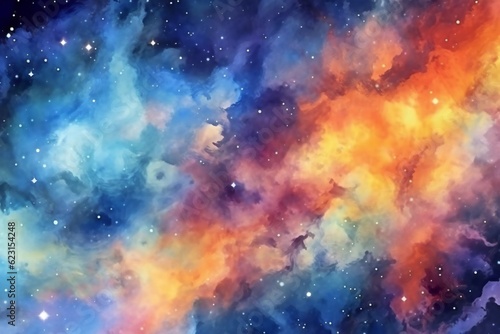 Watercolor Space Background with nebula and stars Generative AI © LayerAce.com