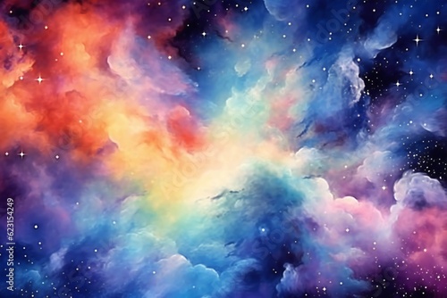 Watercolor Space Background with nebula and stars Generative AI