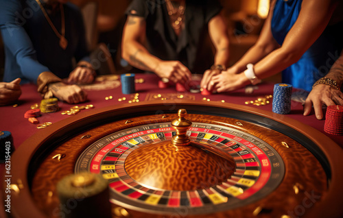 People gambling at a casino roulette table created with Generative AI technology
