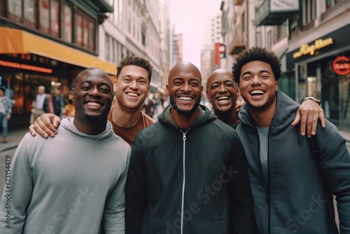 Obraz na płótnie Group of multiracial man standing together in city street w salonie