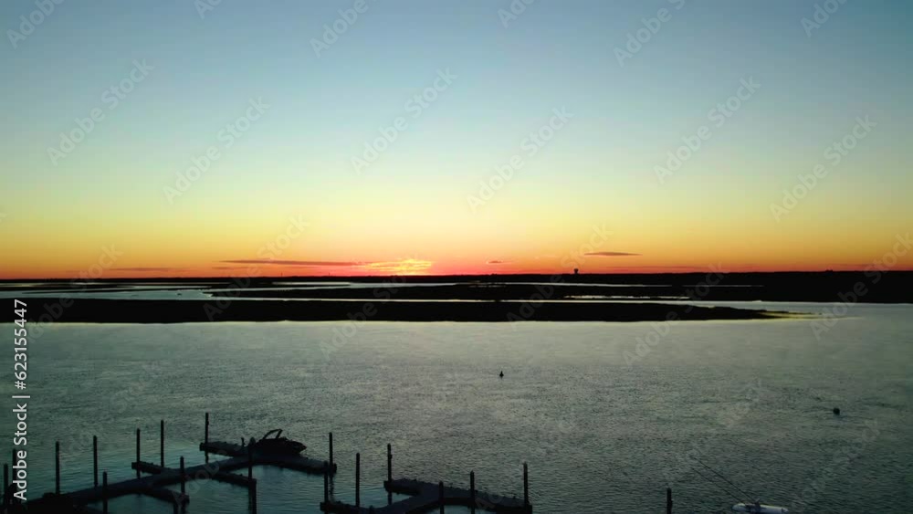 Aerial Over Bay at Sunset Slow Motion ProresHQ Aerial Over Bay at Sunset Slow Motion ProresHQ