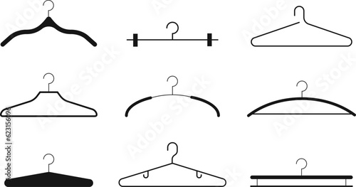Clothes hangers, silhouettes of various clothes hangers. Trempels for the wardrobe. Icons of holders for dresses