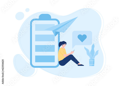 A woman is playing social media trending concept flat illustration