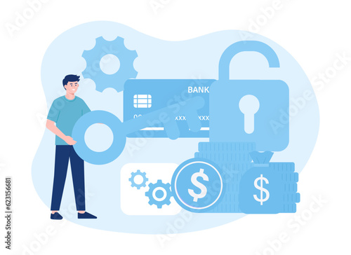 Bank card security trending concept flat illustration