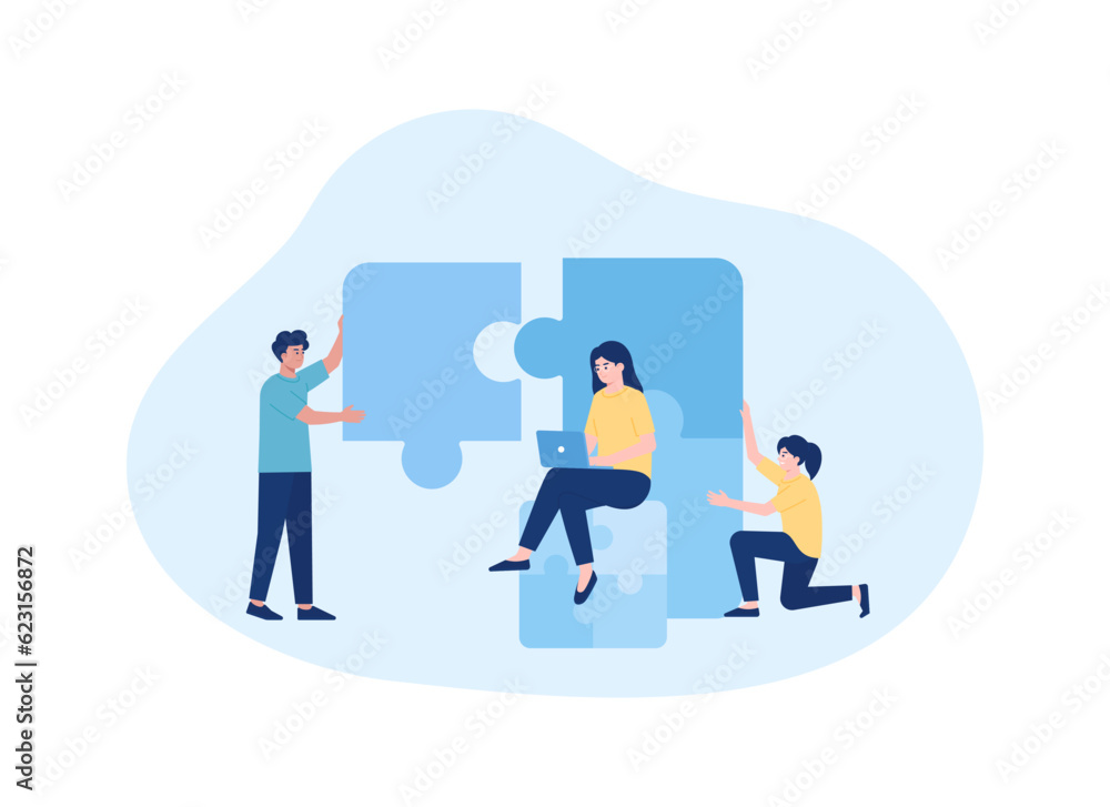Work together to put together a puzzle trending concept flat illustration