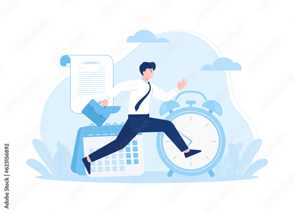 People running with time and calendar trending concept flat illustration
