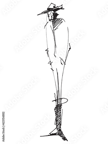 Fashion Man sketch. Men's style. Fashion illustration. Line drawing of a man. model Boy