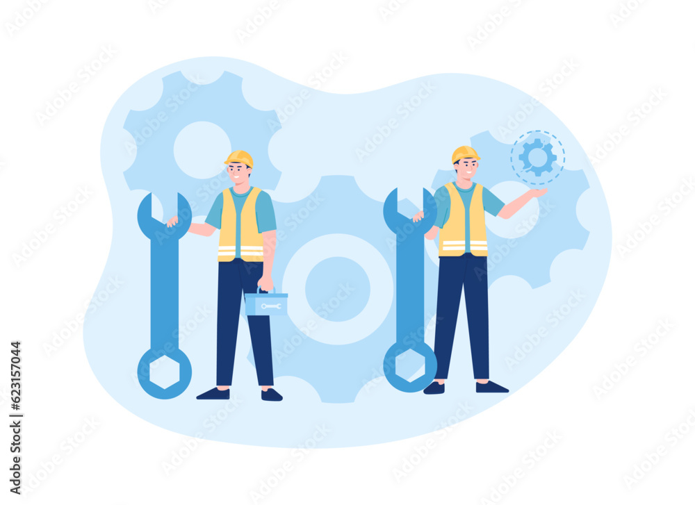 Construction worker holding keys trending concept flat illustration