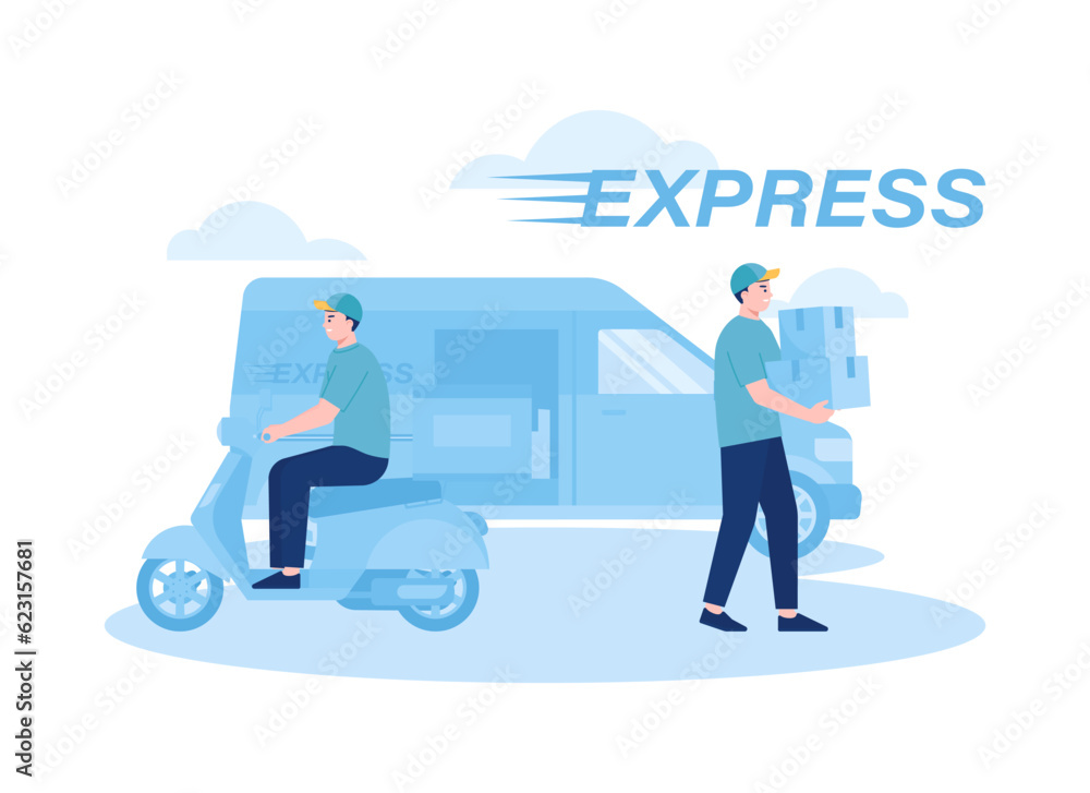 Express delivery of goods concept flat illustration