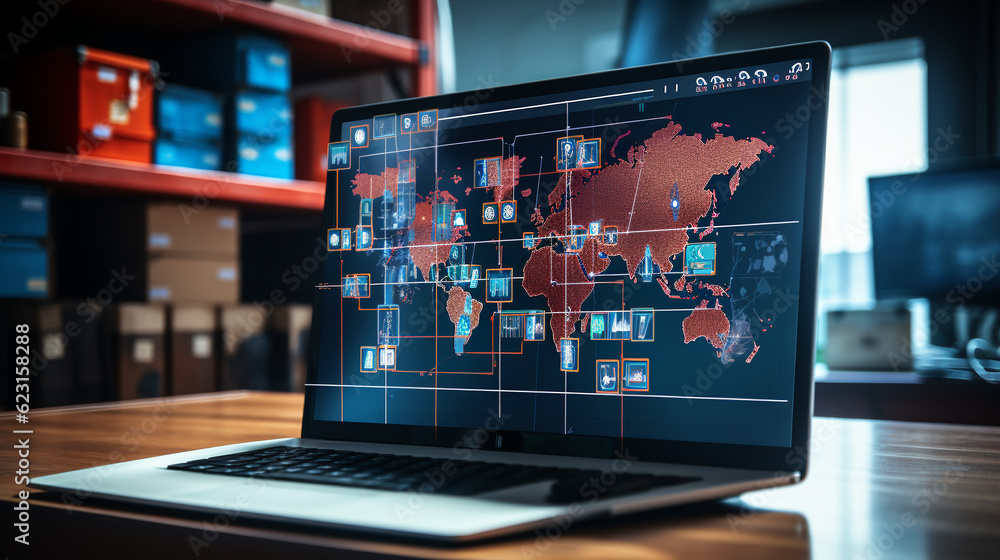 Fototapeta premium the globe is surrounded by digital technology, gadgets, internet