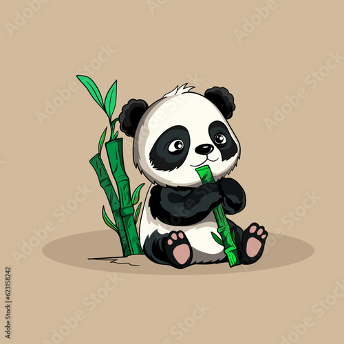 Fototapeta Naklejka Na Ścianę i Meble -  Cute Baby Panda Eat Bamboo Vector Icon Illustration. Panda Mascot Cartoon Character. Animal Icon Concept White Isolated. Flat Cartoon Style Suitable for Web Landing Page, Banner, Flyer, Sticker, Card