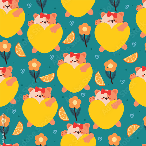 seamless pattern cartoon cat and flower. cute animal wallpaper for textile, gift wrap paper