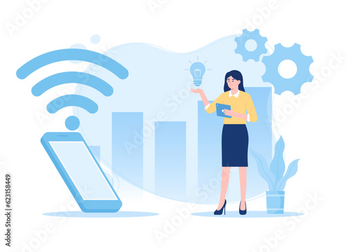 Phone with wifi concept flat illustration
