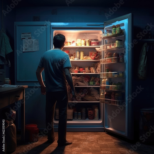 A man eats at night. Generative AI technology.