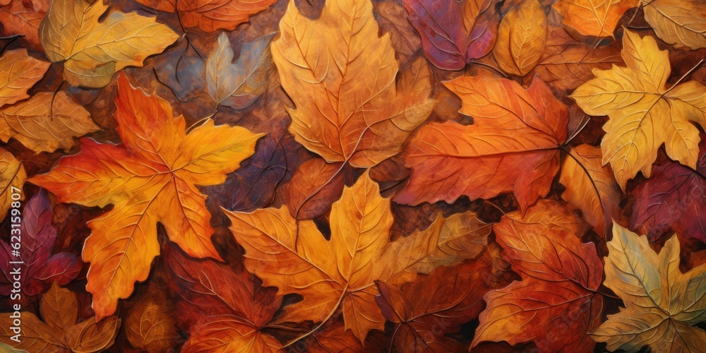 Background Adorned with an Abundance of Colorful Autumn Leaves. This Enchanting Scene Celebrates the Beauty of Fall, Inviting You to Embrace the Season's Splendor  Generative AI Digital Illustration