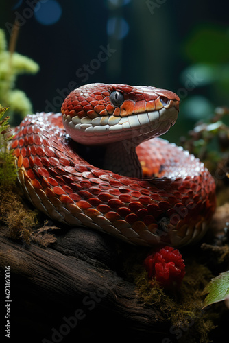 Unusual Colored Big Snake On A Background Of Trees And Foliage Created With The Help Of Artificial Intelligence