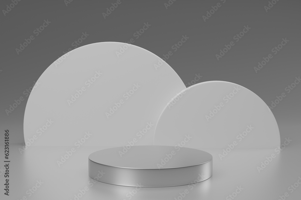 3d render minimal silver podium product presentation on silver background 3d render minimal silver podium product presentation on silver background