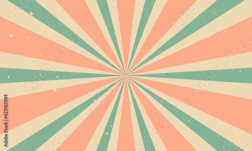 Vintage retro background. Rays with grunge texture. Colorful vintage wallpaper with sunbeams.