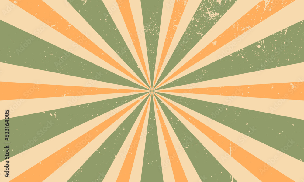 Vintage retro background. Rays with grunge texture. Colorful vintage wallpaper with sunbeams.