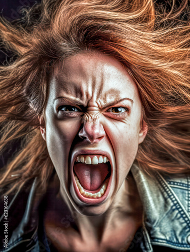 Agressive wütende Frau, Furie. Generative AI