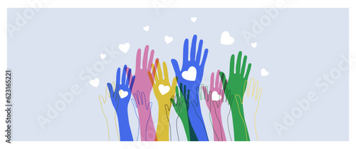 Human hands. Diverse group of people. People equity help.