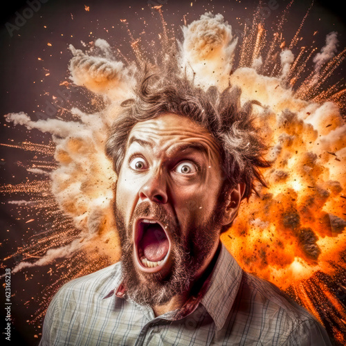 Wütender Mann explodiert vor Ärger. Generative AI Fototapeta