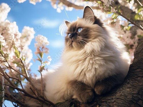 Birman Cat at the top of a three  (Generative AI)