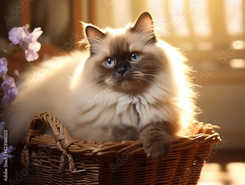 Birman Cat in a basket  (Generative AI)