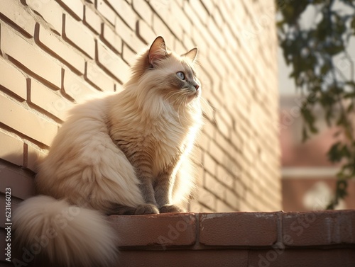 Birman Cat on a brick wall  (Generative AI)