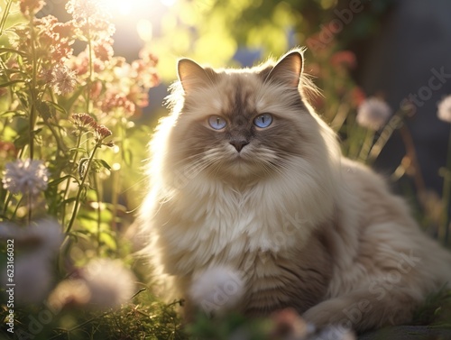 Birman Cat in the garden (Generative AI)