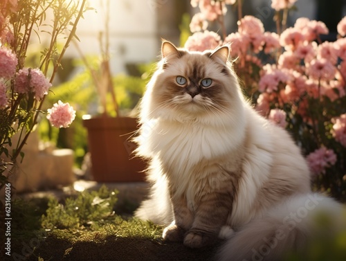 Birman Cat in the garden (Generative AI)