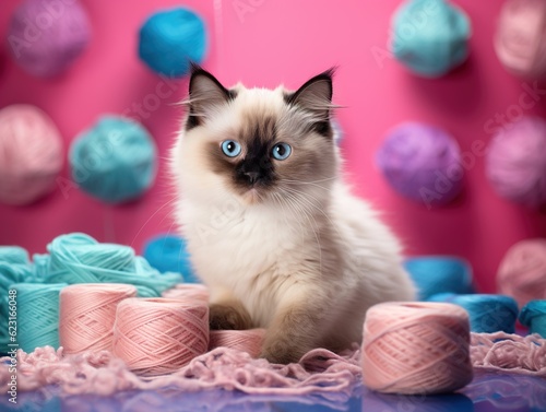 Birman kitten with yarn (Generative AI)