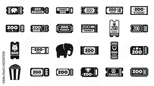 Zoo ticket icons set simple vector. Animal monkey. Nature ticket