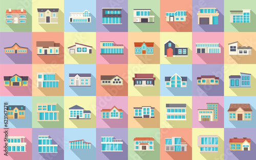 Villa icons set flat vector. House mansion. Home modern