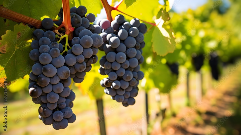 Fototapeta premium Des grappes de raisin noir dans une vigne