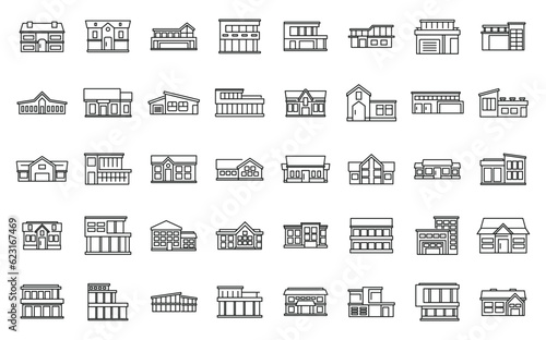 Villa icons set outline vector. House mansion. Home modern