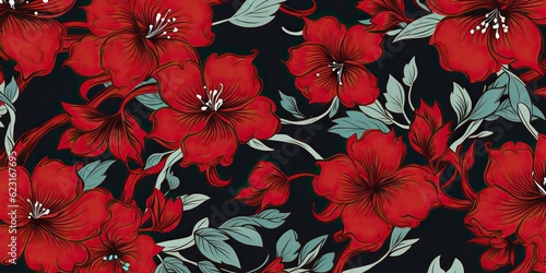 AI Generated. AI Generative. Red asian chinese japanese traditional vintage retro classic flowers. Background graphic pattern background decoration. Graphic Art