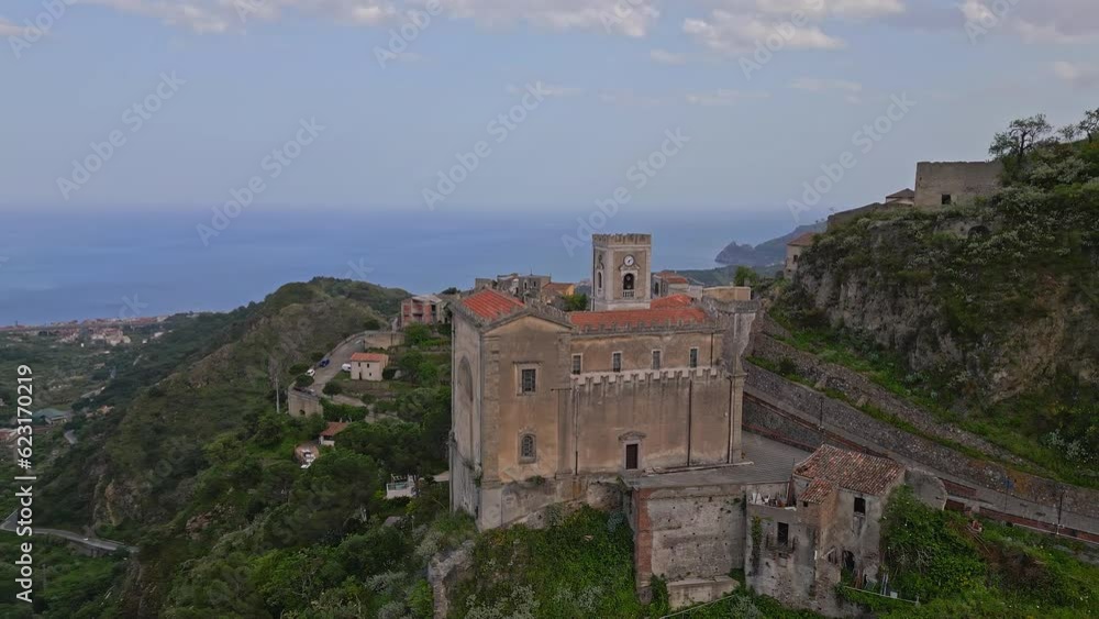 Aerial view of the village of Savoca in Messina Sicily Italy Aerial view of the village of Savoca in Messina Sicily Italy