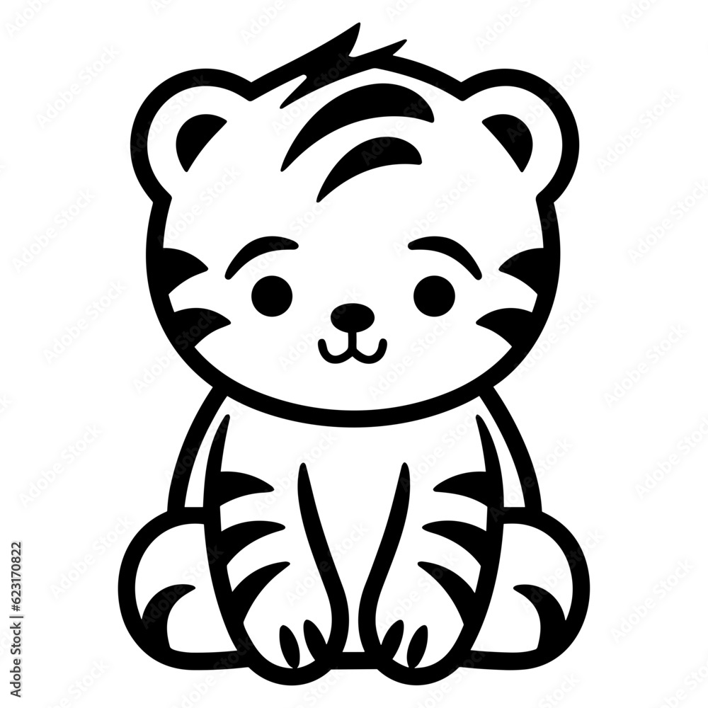 Cute tiger baby cub black outline logo svg vector Cute tiger baby cub black outline logo svg vector