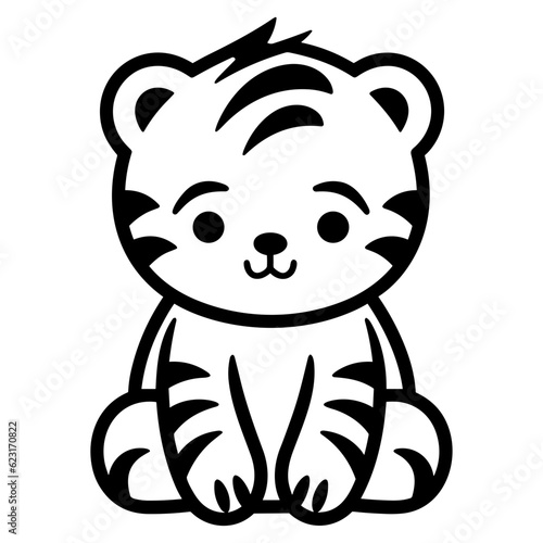 Cute tiger baby cub black outline logo svg vector