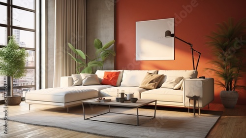 Contemporary house design concept living room showflat beautiful home interior decorative ideas room with ambient light combone with nature window light earth tone colour scheme ,ai generate © VERTEX SPACE