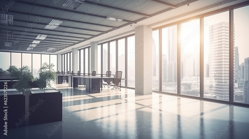 Daytime office space with row of working office table and work station unit modern interior office design,Generative AI Daytime office space with row of working office table and work station unit modern interior office design,Generative AI