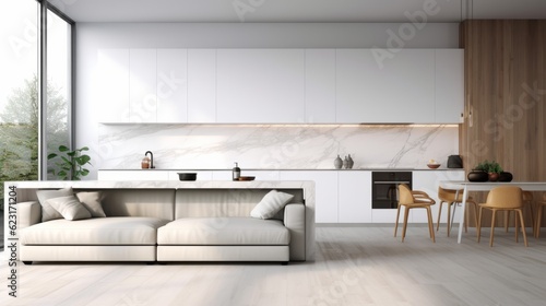 show flat interior design modern nature contemporary pantry daylight minimal decoration style home design concept, image ai generate © VERTEX SPACE