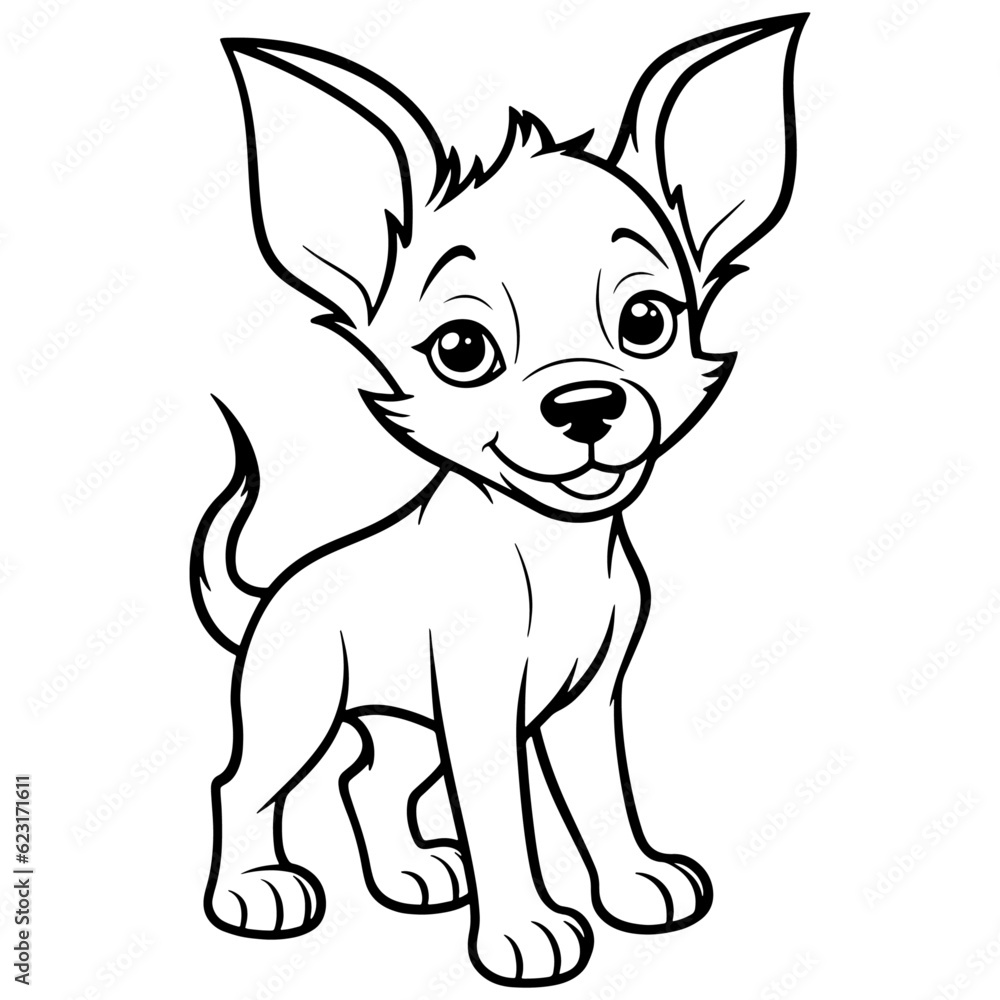 Dog Character Vector, Coloring Book Page with Dog, Coloring page